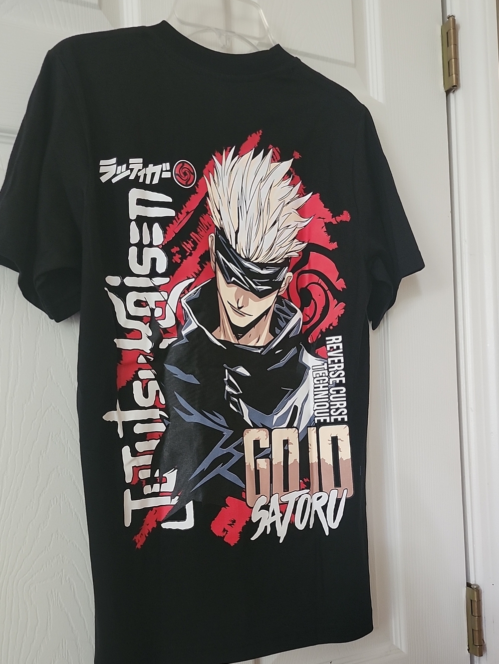 Men's Black Graphic Anime T-Shirt with Red and White Artwork